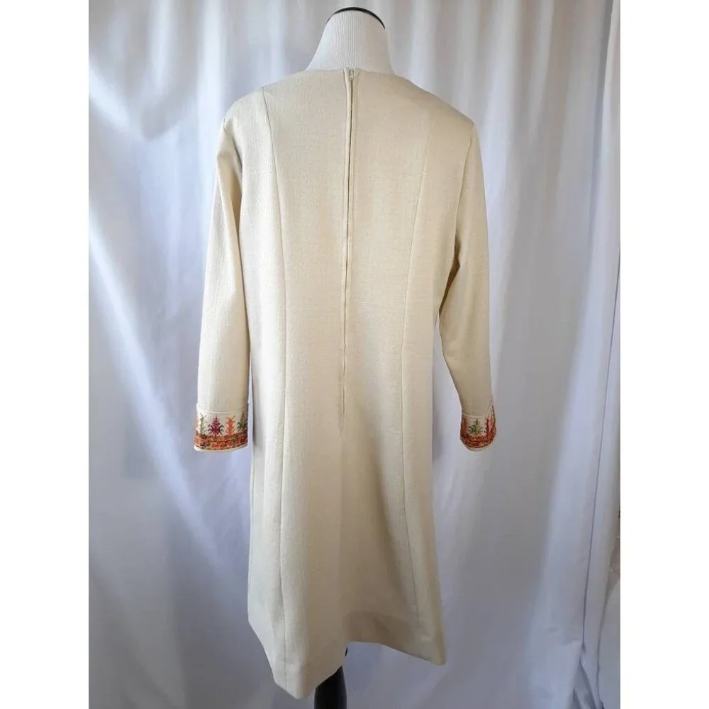 Vtg 60s 70s Berkshire B Tween Fall Embroidered Hippy Boho Shift Midi Dress - Picture 5 of 10